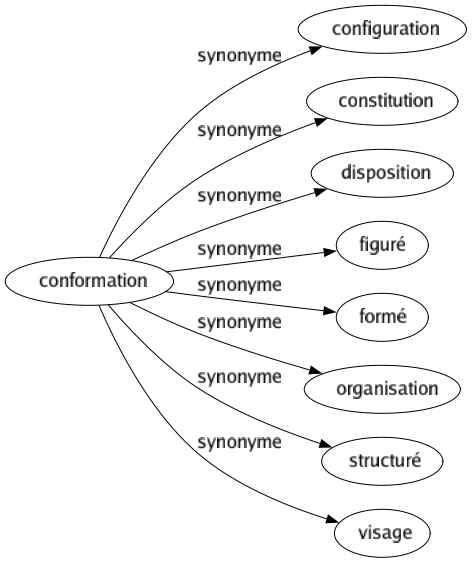 Synonyme de Conformation : Configuration Constitution Disposition Figuré Formé Organisation Structuré Visage 