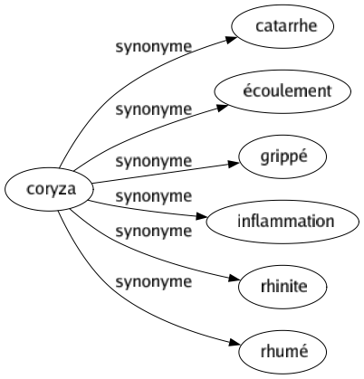 Synonyme de Coryza : Catarrhe Écoulement Grippé Inflammation Rhinite Rhumé 