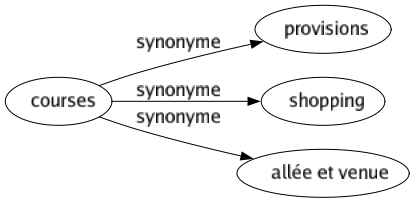 Synonyme de Courses : Provisions Shopping Allée et venue 