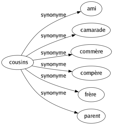 Synonyme de Cousins : Ami Camarade Commère Compère Frère Parent 