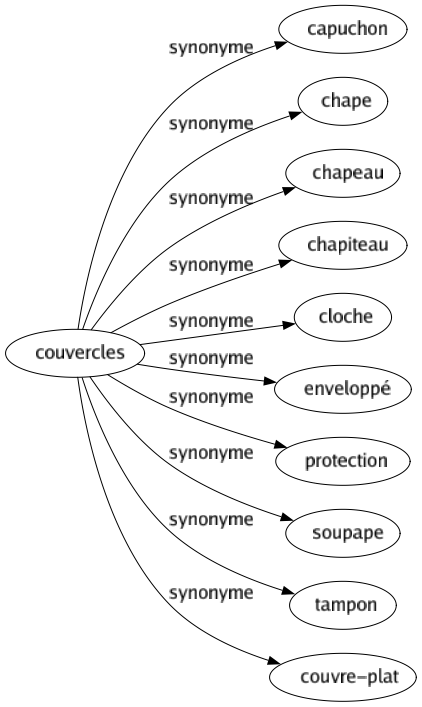 Synonyme de Couvercles : Capuchon Chape Chapeau Chapiteau Cloche Enveloppé Protection Soupape Tampon Couvre-plat 