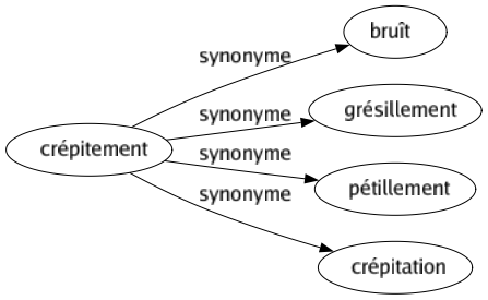 Synonyme de Crépitement : Bruît Grésillement Pétillement Crépitation 