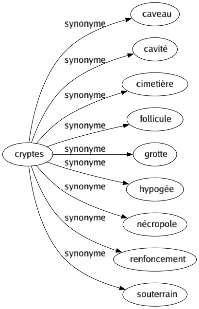 Synonyme de Cryptes : Caveau Cavité Cimetière Follicule Grotte Hypogée Nécropole Renfoncement Souterrain 