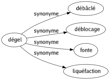 Synonyme de Dégel : Débâclé Déblocage Fonte Liquéfaction 