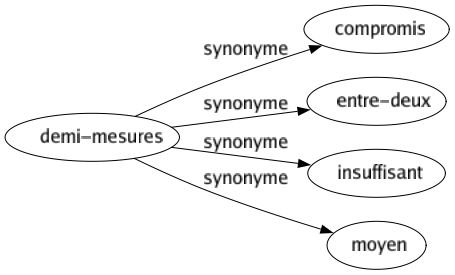 Synonyme de Demi-mesures : Compromis Entre-deux Insuffisant Moyen 