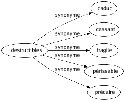 Synonyme de Destructibles : Caduc Cassant Fragile Périssable Précaire 