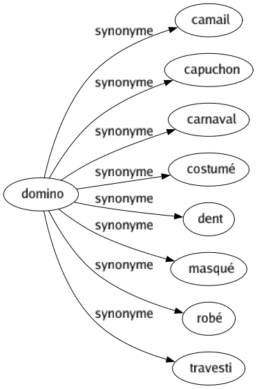 Synonyme de Domino : Camail Capuchon Carnaval Costumé Dent Masqué Robé Travesti 