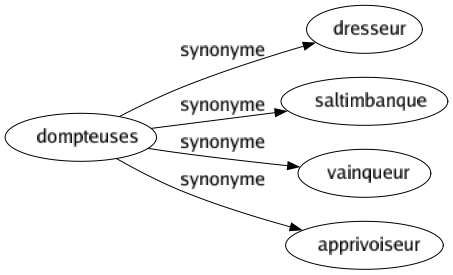 Synonyme de Dompteuses : Dresseur Saltimbanque Vainqueur Apprivoiseur 