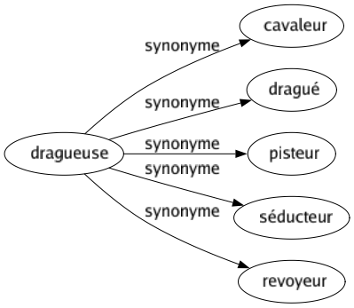 Synonyme de Dragueuse : Cavaleur Dragué Pisteur Séducteur Revoyeur 