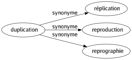 Synonyme de Duplication : Réplication Reproduction Reprographie 