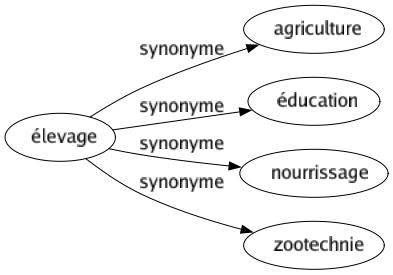 Synonyme de Élevage : Agriculture Éducation Nourrissage Zootechnie 