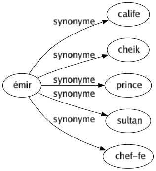 Synonyme de Émir : Calife Cheik Prince Sultan Chef-fe 