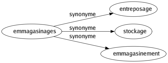 Synonyme de Emmagasinages : Entreposage Stockage Emmagasinement 