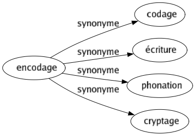 Synonyme de Encodage : Codage Écriture Phonation Cryptage 