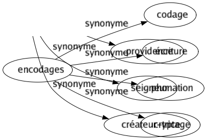 Synonyme de Encodages : Codage Écriture Phonation Cryptage 