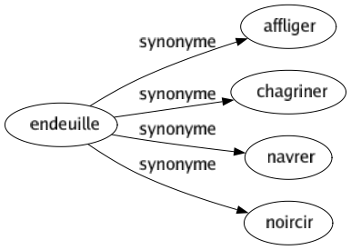 Synonyme de Endeuille : Affliger Chagriner Navrer Noircir 