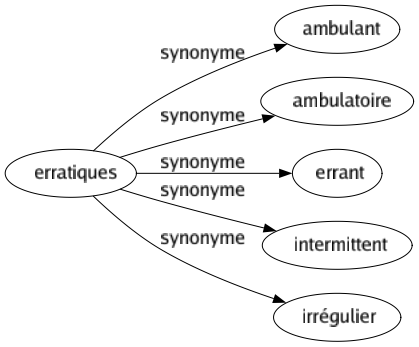 Synonyme de Erratiques : Ambulant Ambulatoire Errant Intermittent Irrégulier 