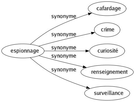 Synonyme de Espionnage : Cafardage Crime Curiosité Renseignement Surveillance 