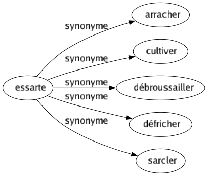 Synonyme de Essarte : Arracher Cultiver Débroussailler Défricher Sarcler 