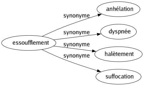 Synonyme de Essoufflement : Anhélation Dyspnée Halètement Suffocation 