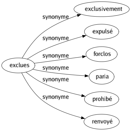 Synonyme de Exclues : Exclusivement Expulsé Forclos Paria Prohibé Renvoyé 