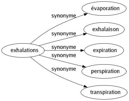 Synonyme de Exhalations : Évaporation Exhalaison Expiration Perspiration Transpiration 