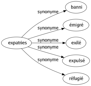 Synonyme de Expatries : Banni Émigré Exilé Expulsé Réfugié 