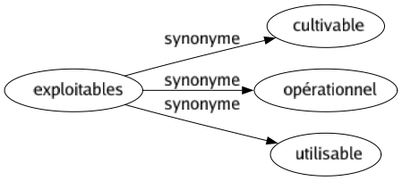 Synonyme de Exploitables : Cultivable Opérationnel Utilisable 