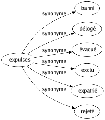 Synonyme de Expulses : Banni Délogé Évacué Exclu Expatrié Rejeté 