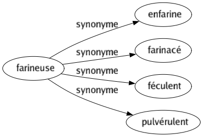 Synonyme de Farineuse : Enfarine Farinacé Féculent Pulvérulent 