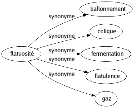 Synonyme de Flatuosité : Ballonnement Colique Fermentation Flatulence Gaz 