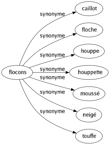 Synonyme de Flocons : Caillot Floche Houppe Houppette Moussé Neigé Touffe 