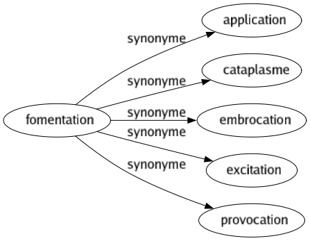 Synonyme de Fomentation : Application Cataplasme Embrocation Excitation Provocation 