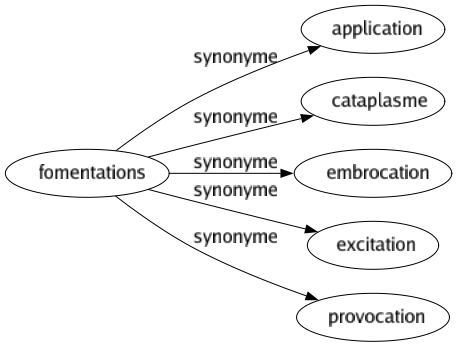 Synonyme de Fomentations : Application Cataplasme Embrocation Excitation Provocation 