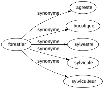 Synonyme de Forestier : Agreste Bucolique Sylvestre Sylvicole Sylviculteur 