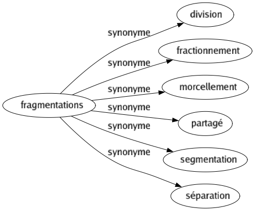 Synonyme de Fragmentations : Division Fractionnement Morcellement Partagé Segmentation Séparation 
