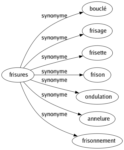 Synonyme de Frisures : Bouclé Frisage Frisette Frison Ondulation Annelure Frisonnement 