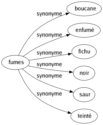 Synonyme de Fumes : Boucane Enfumé Fichu Noir Saur Teinté 