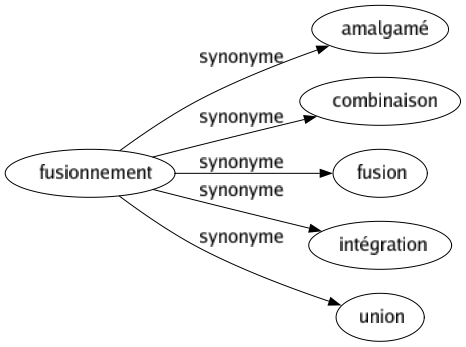 Synonyme de Fusionnement : Amalgamé Combinaison Fusion Intégration Union 