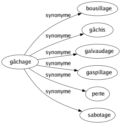 Synonyme de Gâchage : Bousillage Gâchis Galvaudage Gaspillage Perte Sabotage 
