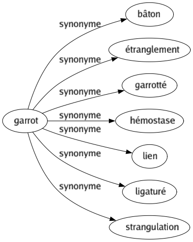 Synonyme de Garrot : Bâton Étranglement Garrotté Hémostase Lien Ligaturé Strangulation 