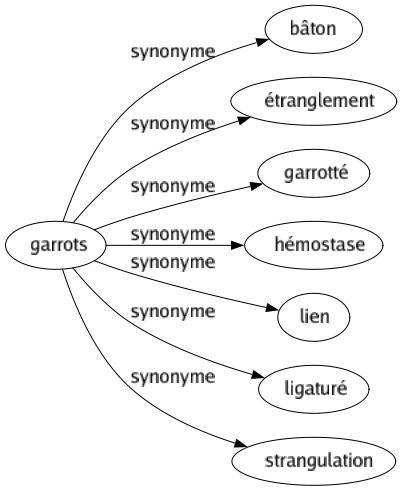 Synonyme de Garrots : Bâton Étranglement Garrotté Hémostase Lien Ligaturé Strangulation 