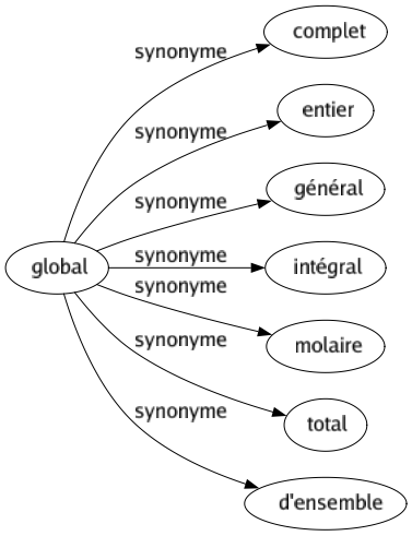 Synonyme de Global : Complet Entier Général Intégral Molaire Total D'ensemble 