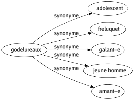 Synonyme de Godelureaux : Adolescent Freluquet Galant-e Jeune homme Amant-e 