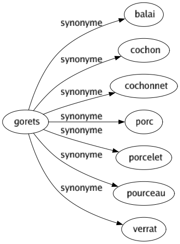 Synonyme de Gorets : Balai Cochon Cochonnet Porc Porcelet Pourceau Verrat 