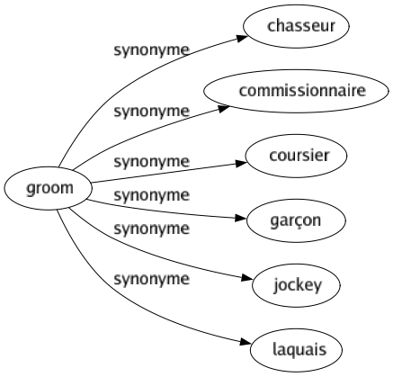 Synonyme de Groom : Chasseur Commissionnaire Coursier Garçon Jockey Laquais 