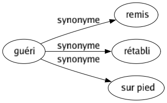 Synonyme de Guéri : Remis Rétabli Sur pied 