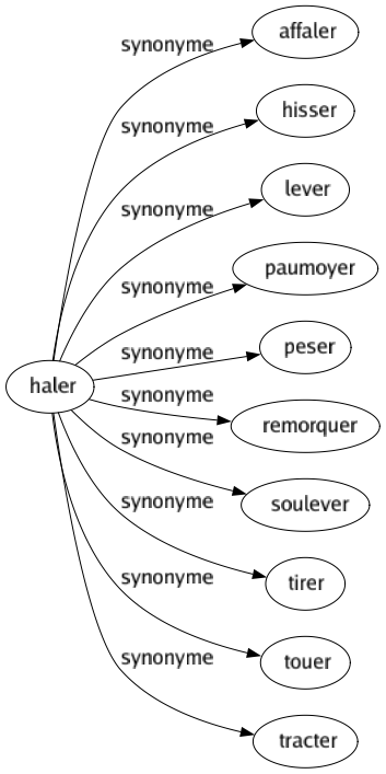 Synonyme de Haler : Affaler Hisser Lever Paumoyer Peser Remorquer Soulever Tirer Touer Tracter 