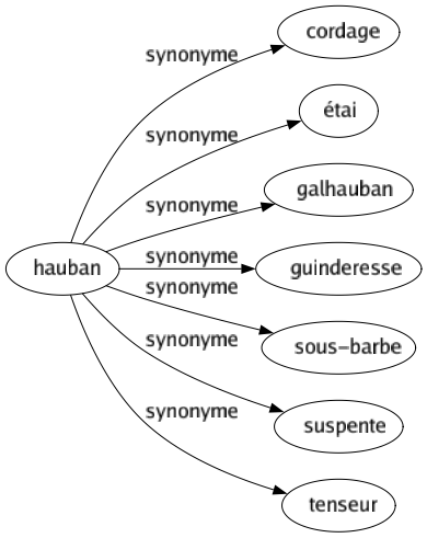 Synonyme de Hauban : Cordage Étai Galhauban Guinderesse Sous-barbe Suspente Tenseur 