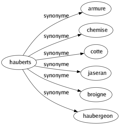 Synonyme de Hauberts : Armure Chemise Cotte Jaseran Broigne Haubergeon 